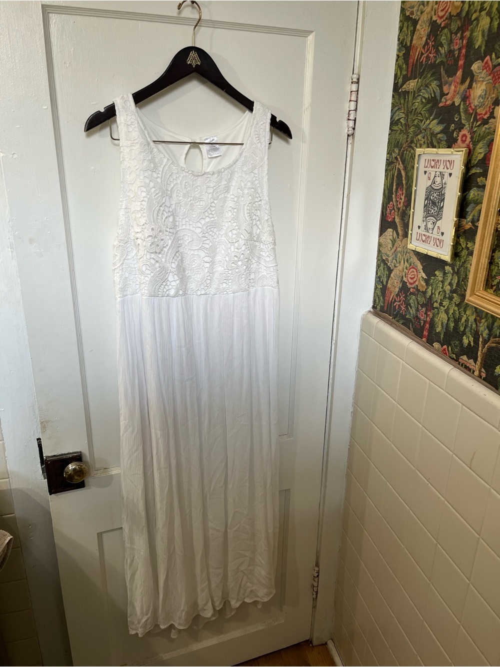 EUC White Lace Crochet Bodice Sleeveless Maxi Dress Bohemian Summer Festival XL